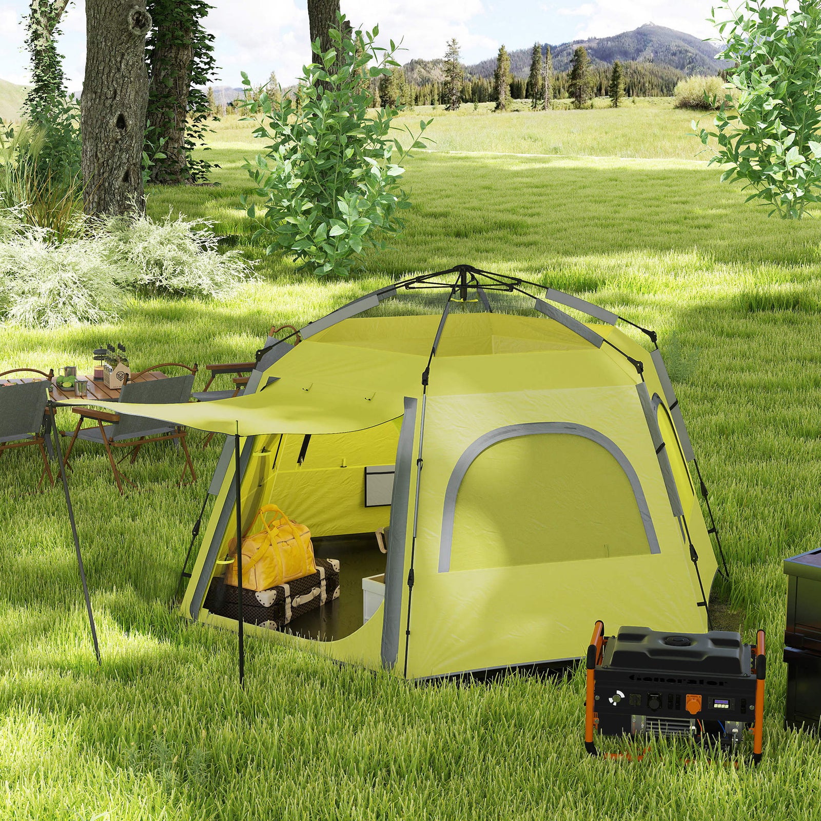 Instant 2/3/4 Person Dome Tent, Hexagonal | Yellow