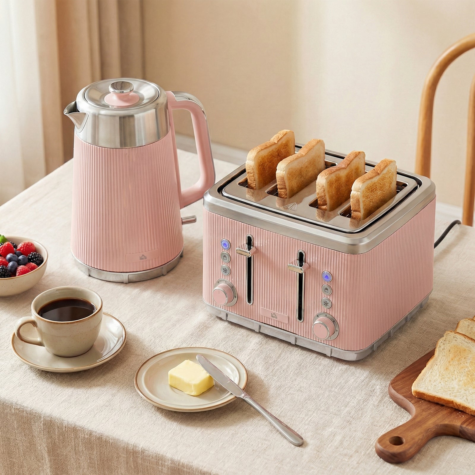 1.7l 3000w Rapid Boil Kettle And 4 Slice Toaster Set | Pink