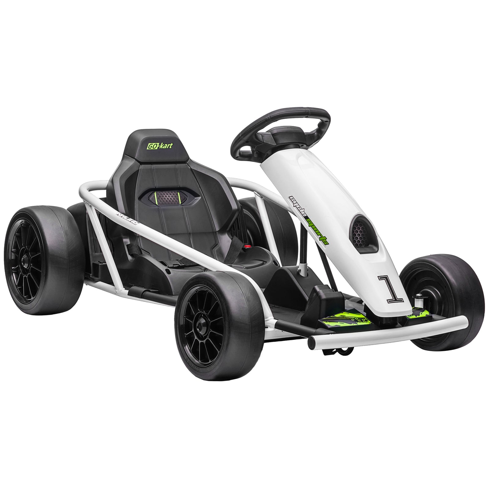 24v Electric Go Kart For Kids With Music, Horn Honking, Slow Start | White