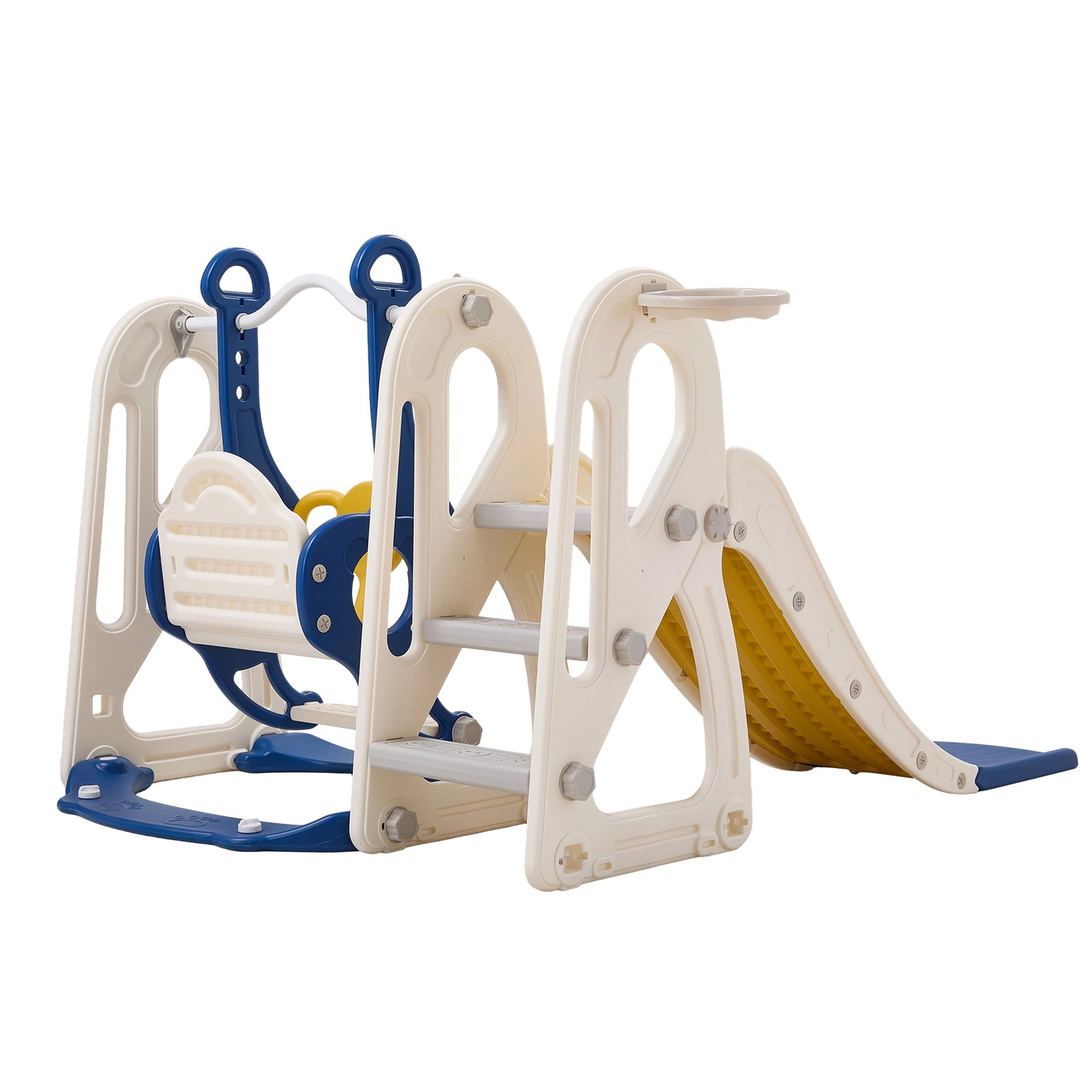 4-in-1 Kids Slide & Swing Set With Basketball Hoop | Blue