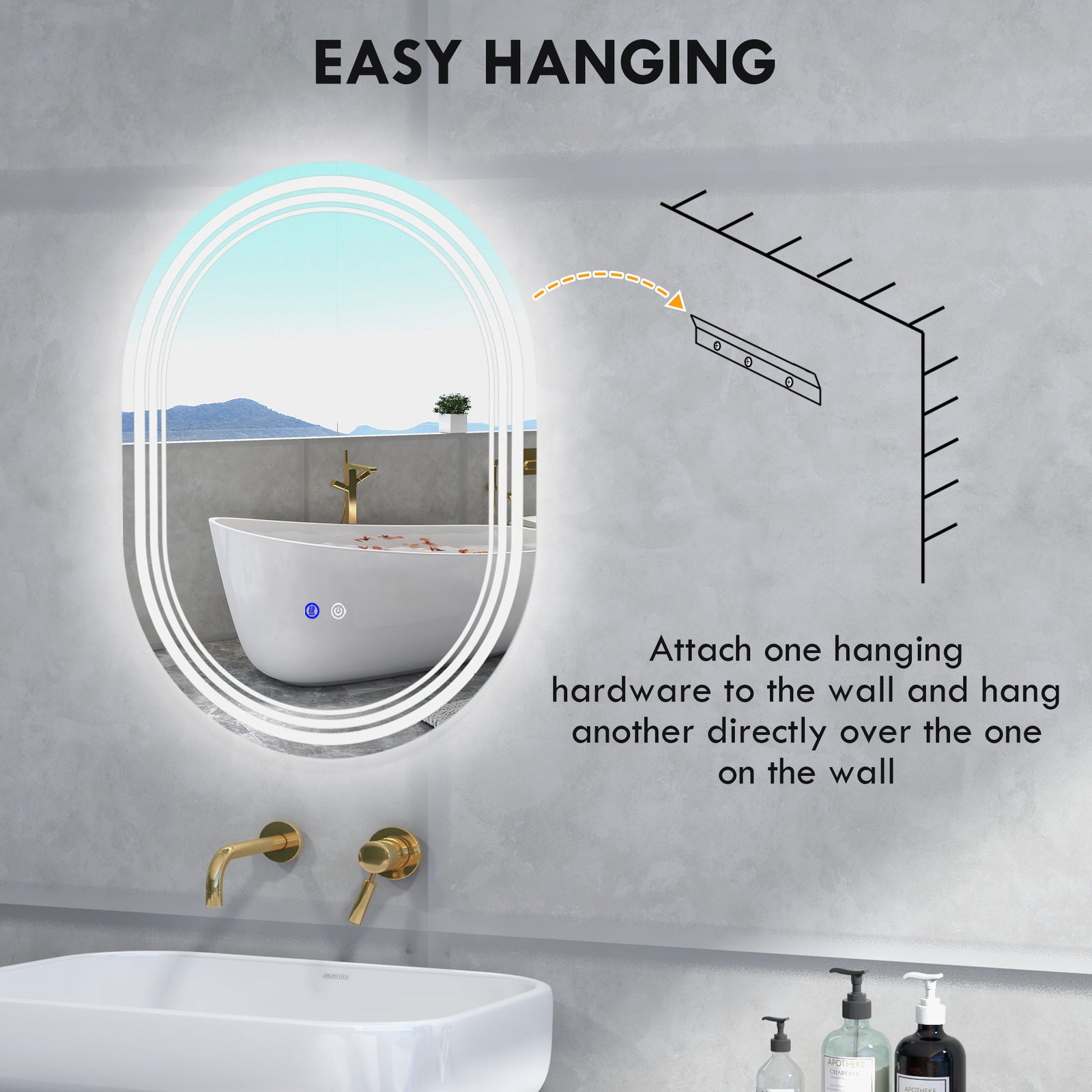 70x50/80x60cm Bathroom Mirror With Led Lights Anti-fog | Medium | Silver