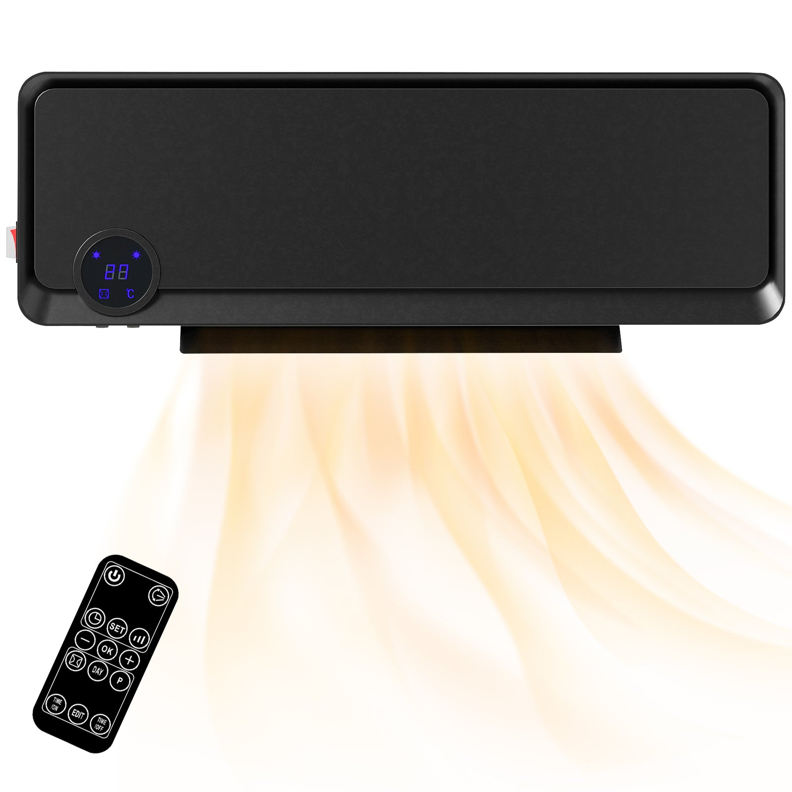 1000w/2000w Wall Downflow Heater 10-49°c Temperature W/ Timer, Black