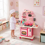 AIYAPLAY 33 Pcs Play Kitchen With Lights, Sounds, Storage, Pink