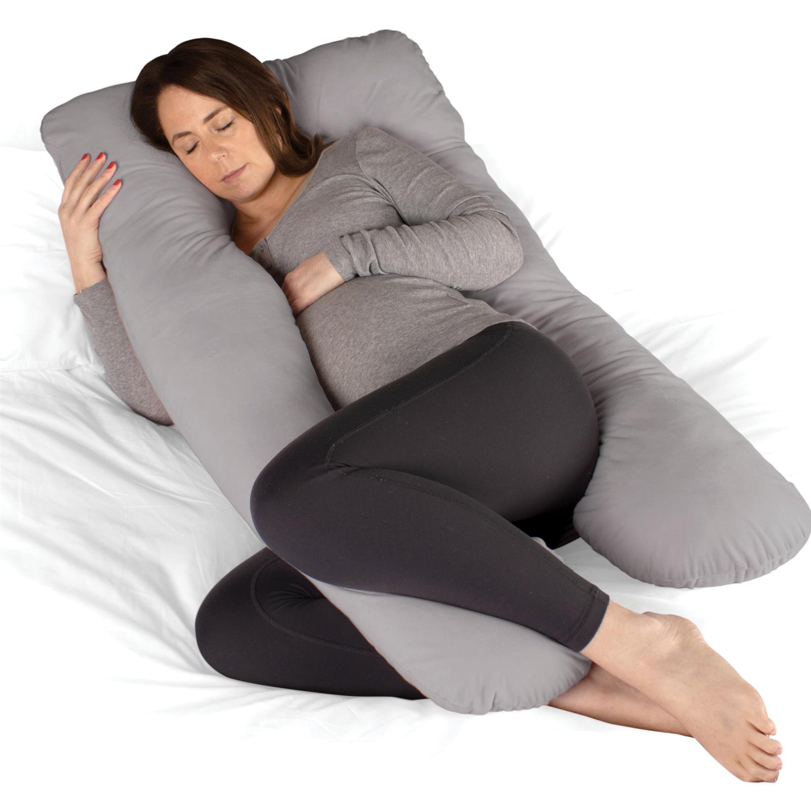 U Shaped Pregnancy Pillow, Maternity Cushion Machine Washable & Removable Velvet Cover | U Shape | Grey