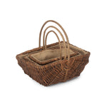 Wicker Rectangular Unpeeled Willow Garden Trug With Hessian Lining | Set-of-3 | Brown