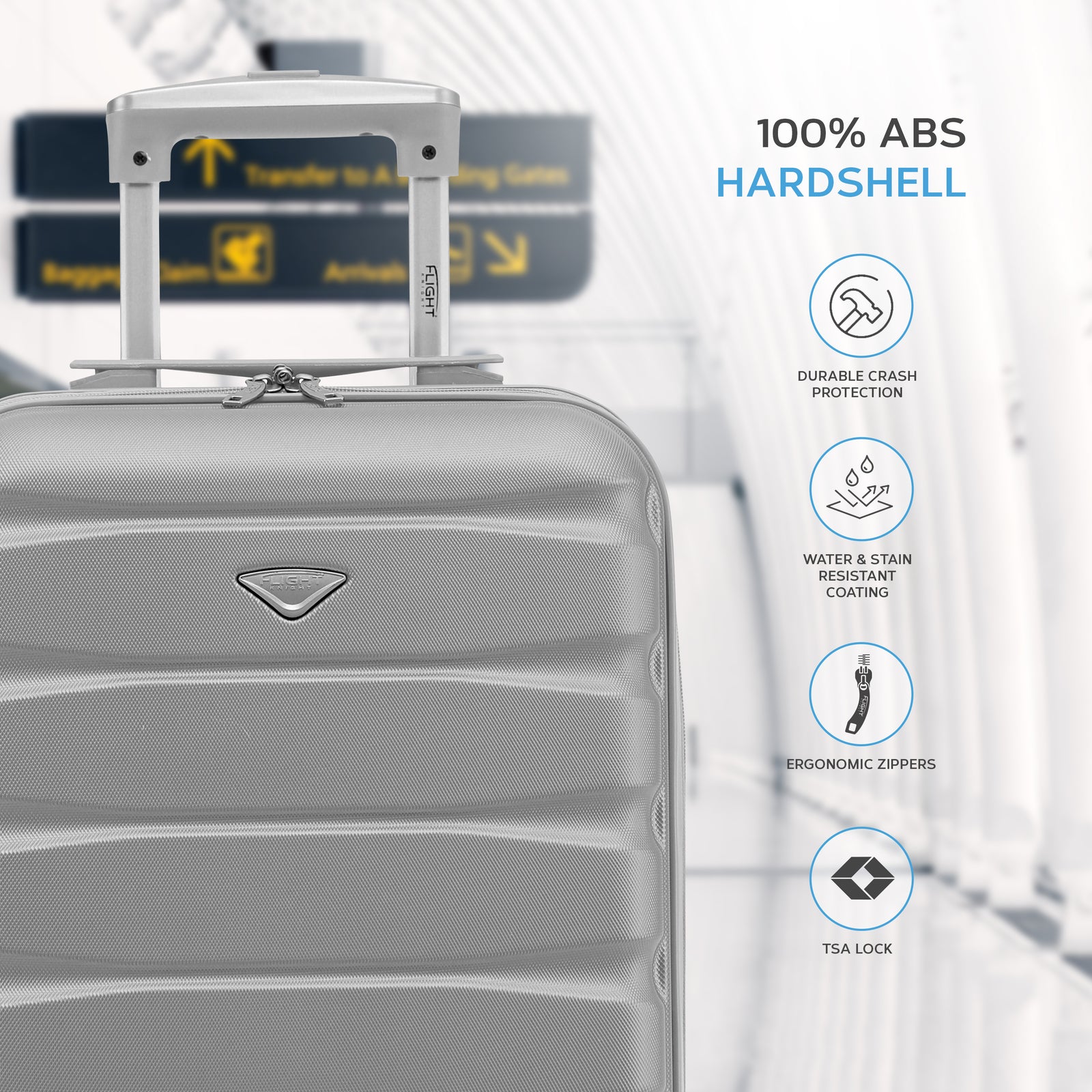 55x35x20cm Lightweight 4 Wheel Cabin Carry On Suitcase Overhead Case Approved For 100+ Airlines With Integrated Tsa Lock | 55 x 35 x 20cm | Silver