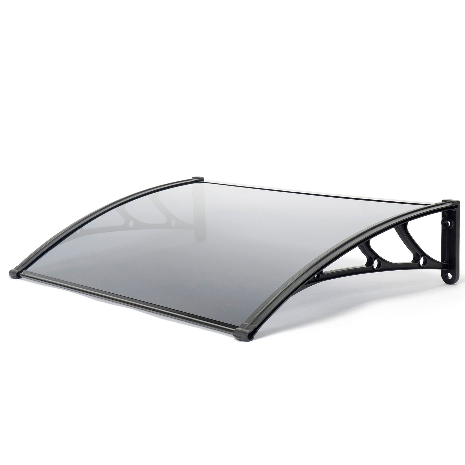 1m Grey Door Canopy Uv Stabilised Solid Polycarbonate Rain Shelter Black Brackets