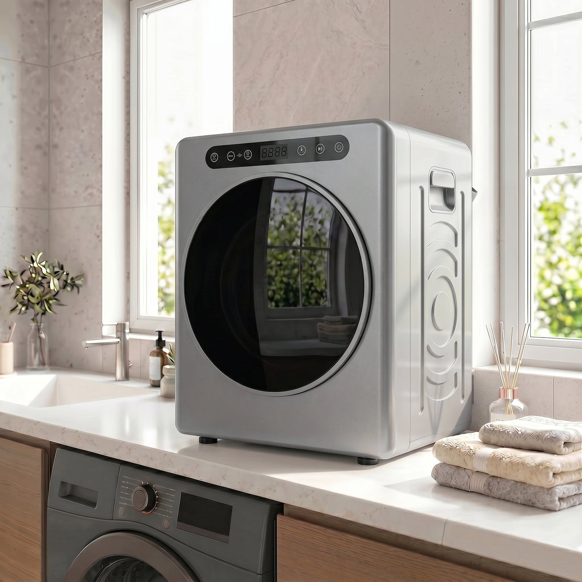 HOMCOM 5 Kg Portable Vented Tumble Dryer Machine With Timer, Silver Tone