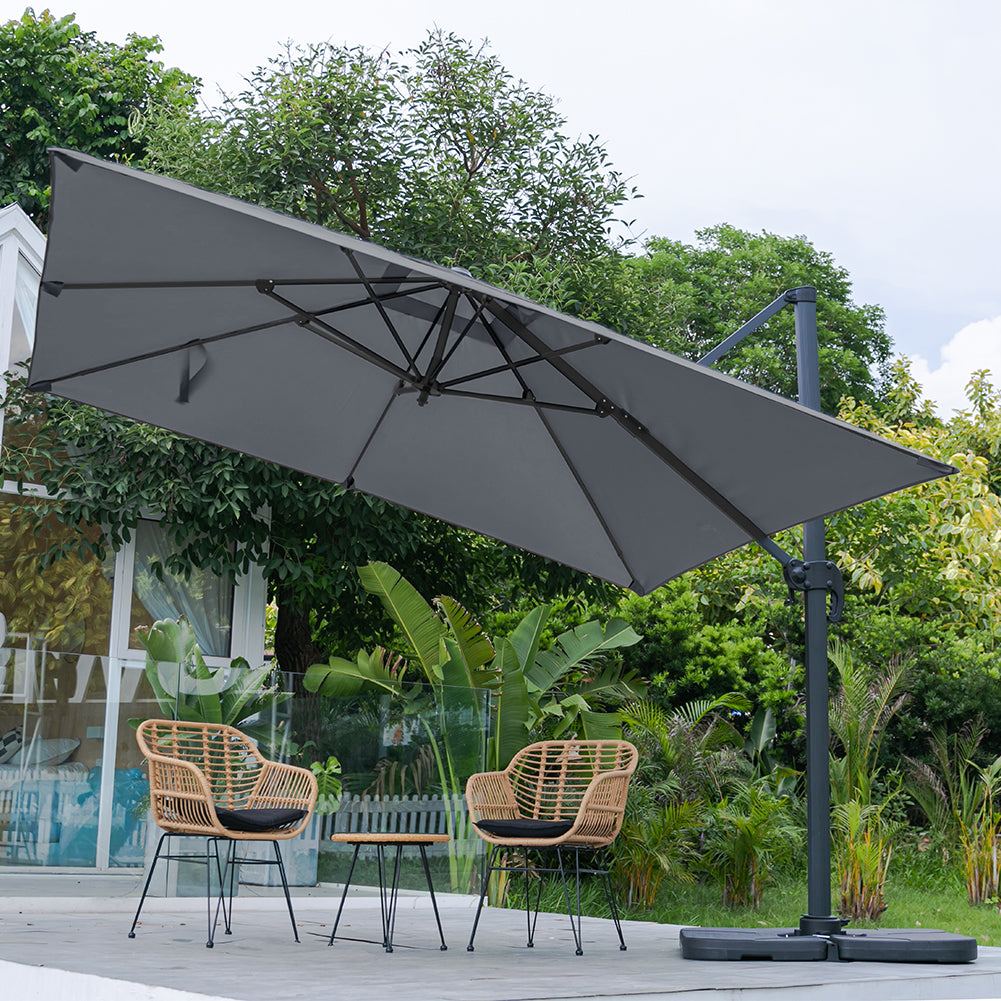 Large Square Patio Parasol With Durable Polyester Canopy, Pa Waterproof Coating, Adjustable Height, 360° Foot Pedal Rotation With Cross Base & Square Base | One Size | Dark Gray