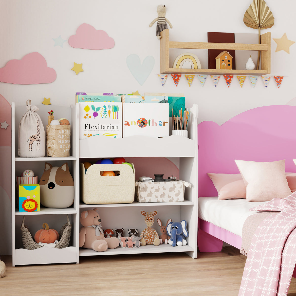 AIYAPLAY Kids Toy Storage Unit, Three Tier Kids Bookshelf For Nursery, White