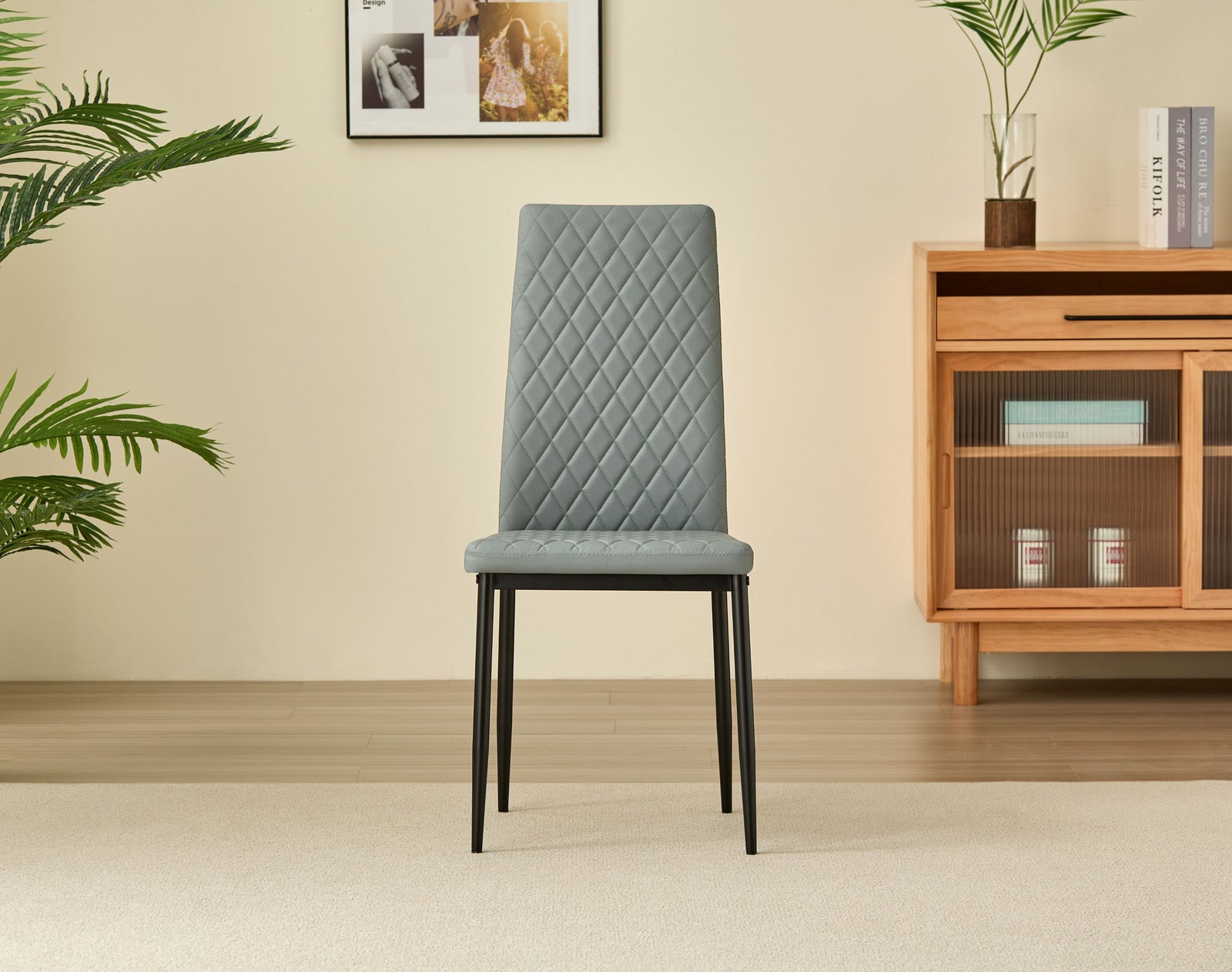 Miami Dining Table With 4 Emily Leather Chairs | Grey