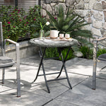 Folding Round Rattan Table W/ Tempered Glass Top For Patio