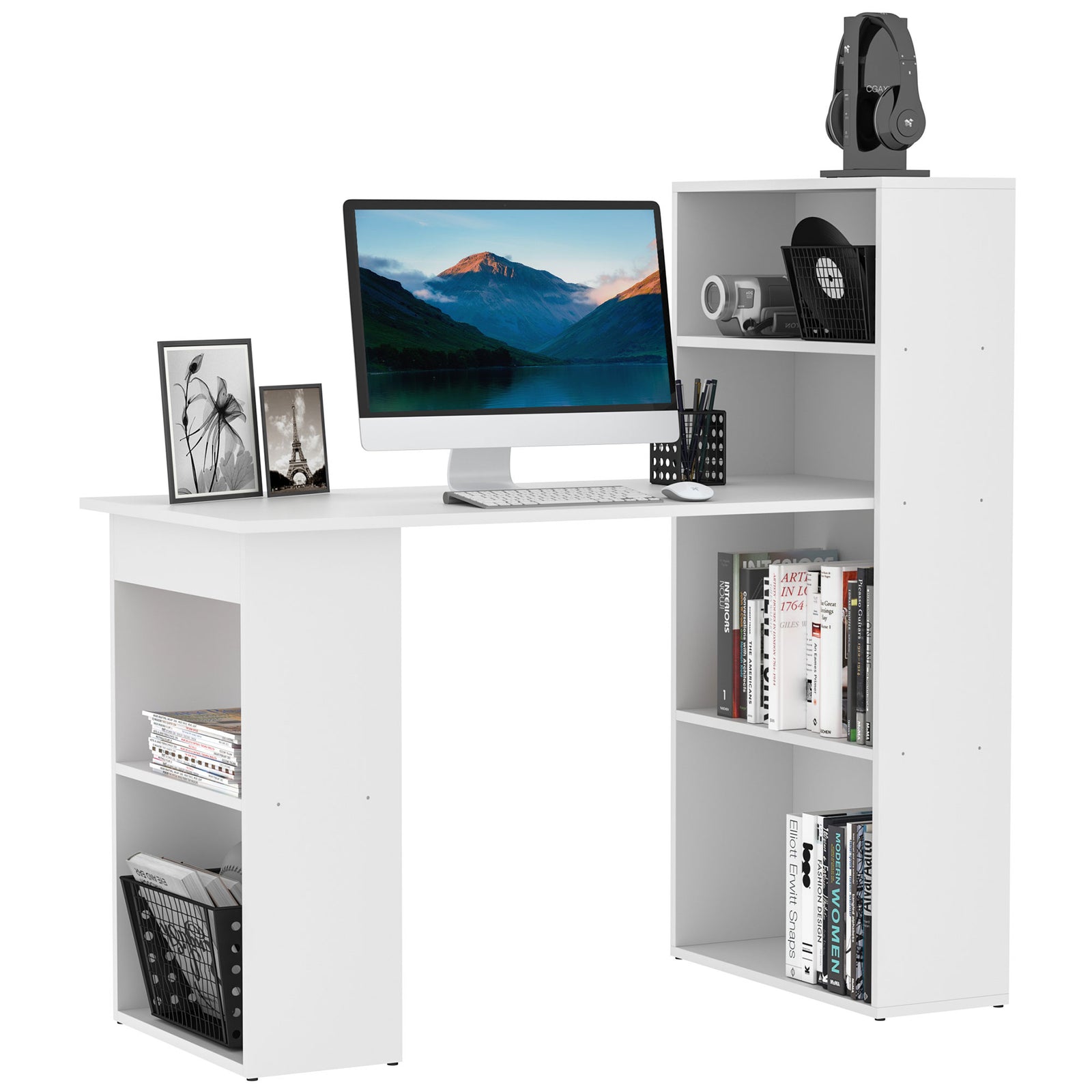 120cm Modern Computer Desk Bookshelf Writing Table | White