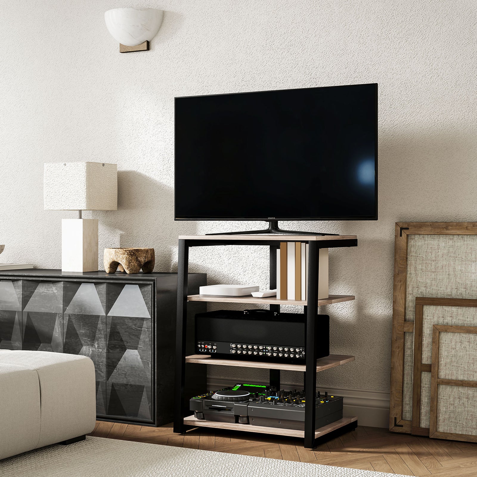 Hifi Rack Stand W/ 4-tier Power Strip | Gray