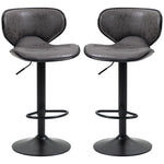 Bar Stool Set Of 2 Microfiber Adjustable | Dark Gray