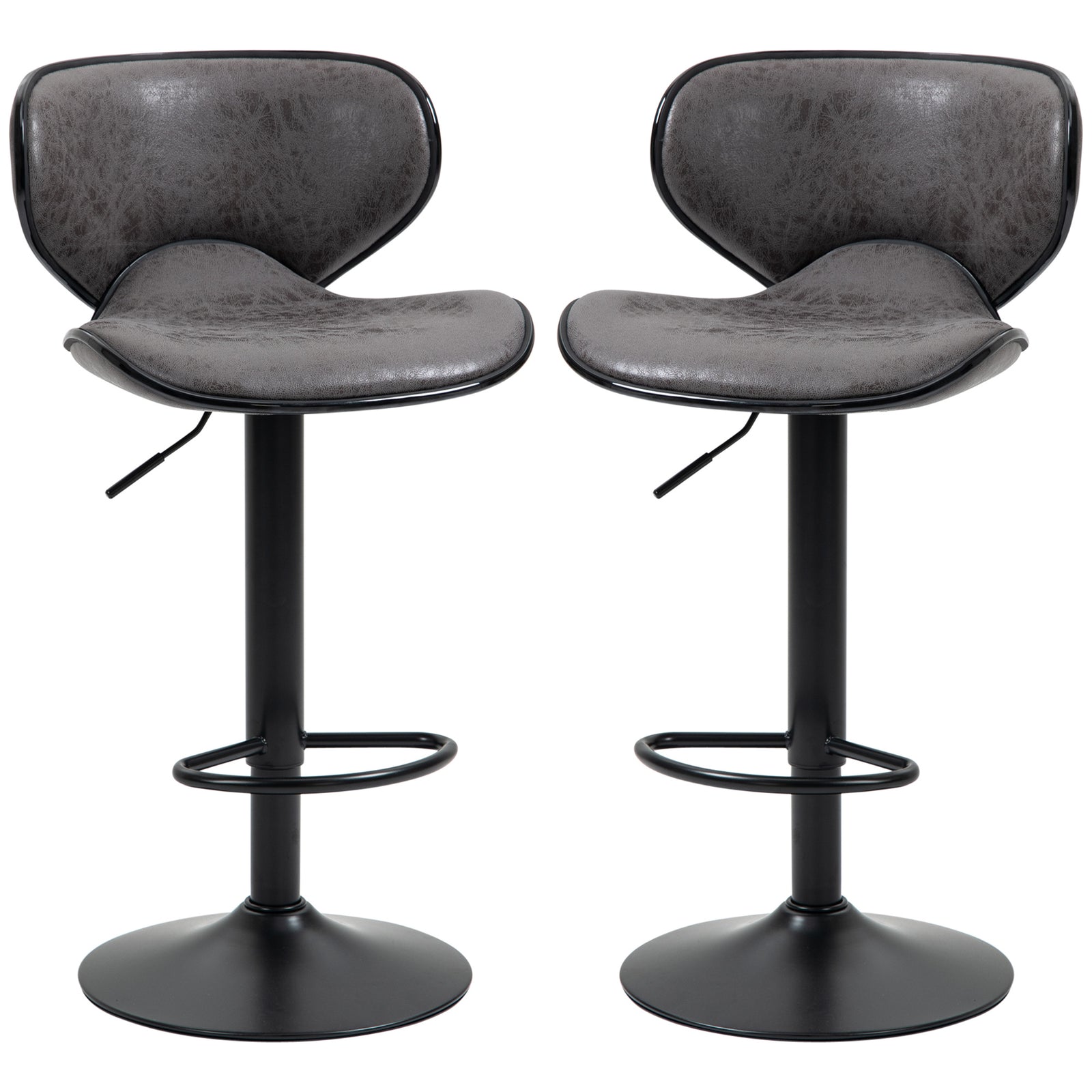 Bar Stool Set Of 2 Microfiber Adjustable | Dark Gray