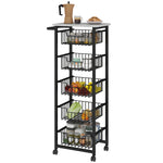 HOMCOM 5-tier Kitchen Island On Wheels With 5 Pull-out Baskets, Light Grey