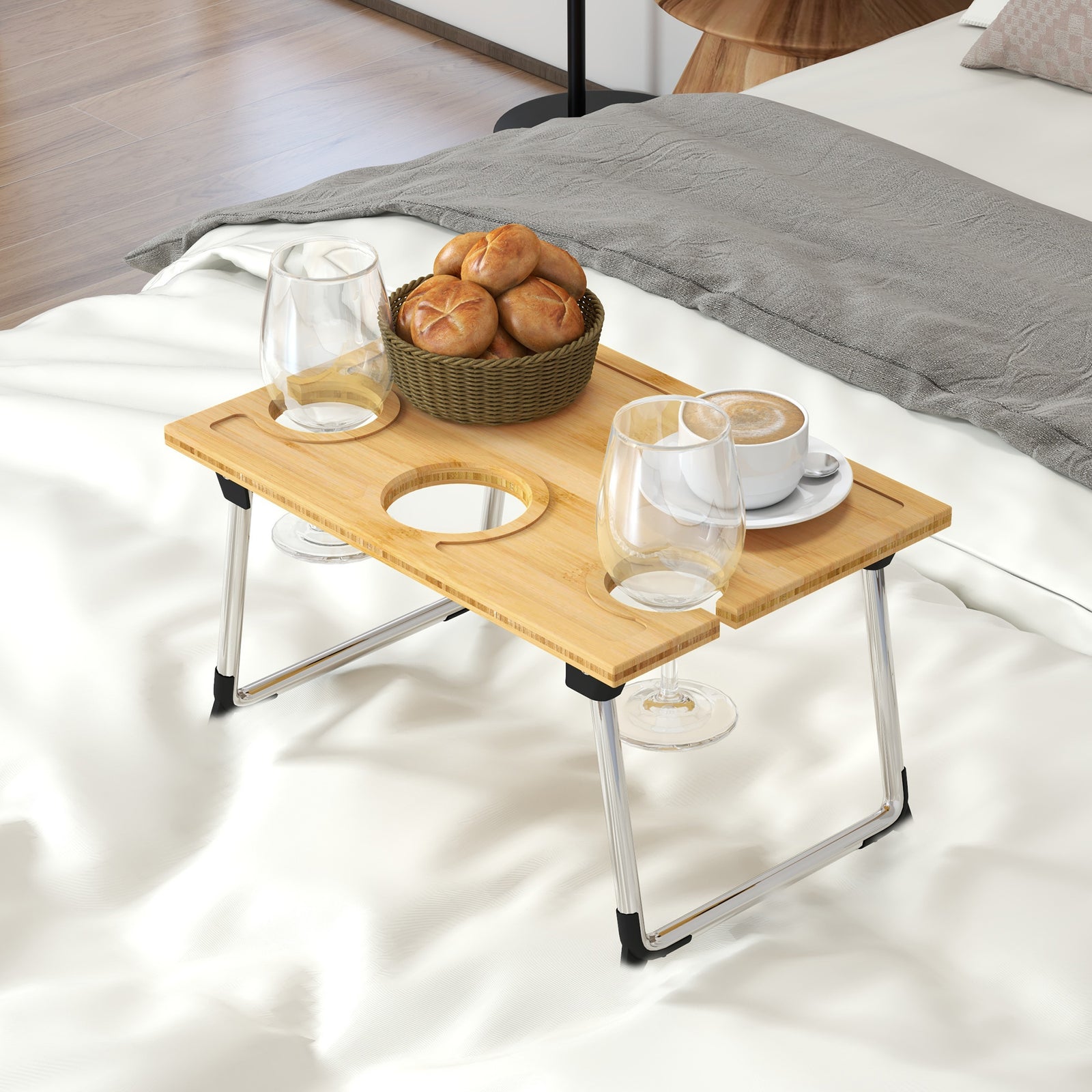 Foldable Wine Picnic Table, Portable With Bottle Holder