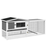 Rabbit Hutch And Run Outdoor W/ Sliding Tray Hay Rack Ramp, 156x58x68cm | Gray