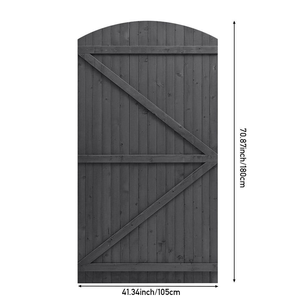 105cm W X 150/180/210cm H Wooden Garden Gate With Arched Top, Pine Wood Outdoor Fence Gate With Installation Hardware | 180cm | Grey