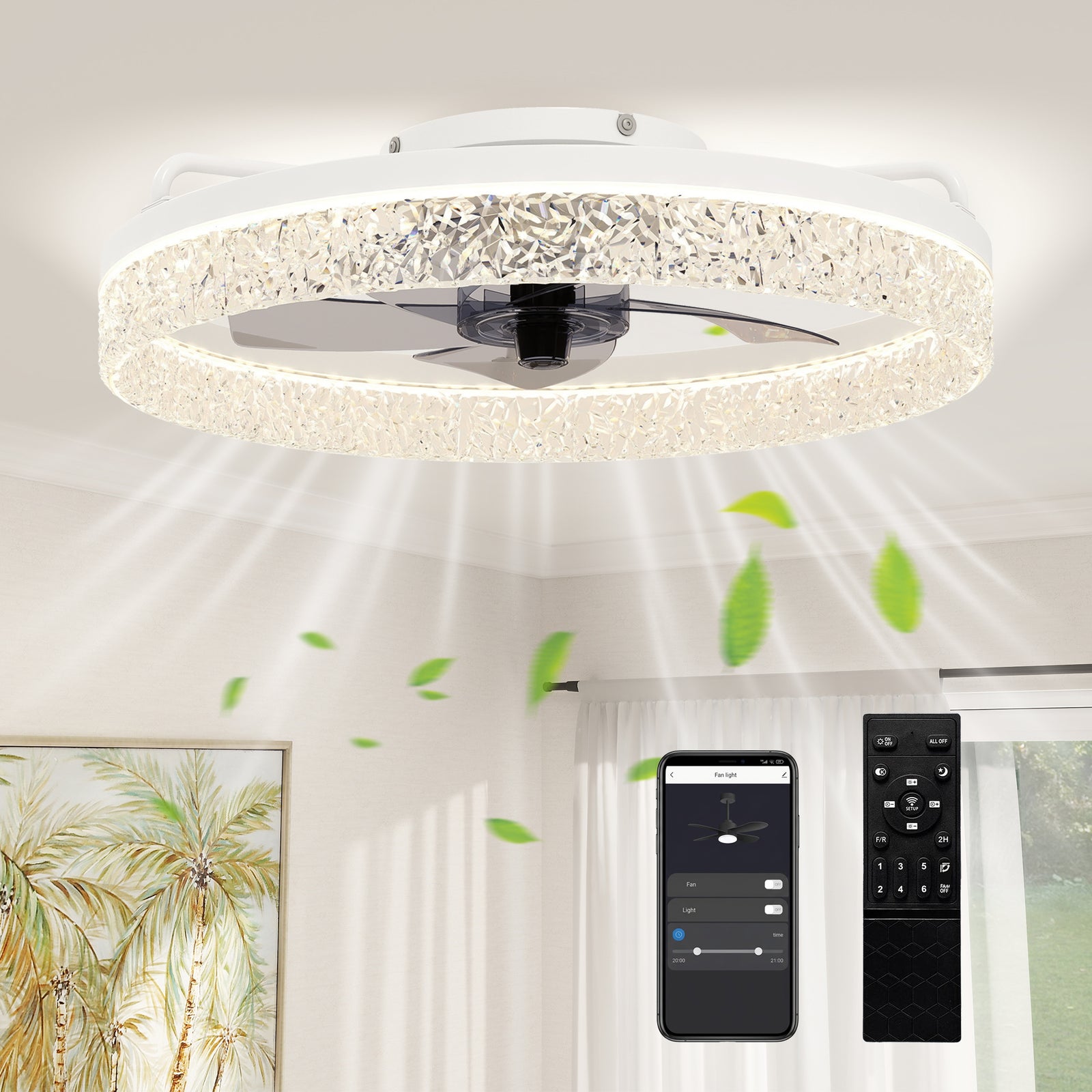 Ceiling Fans With Lights And Remote & App Control For Bedroom | White