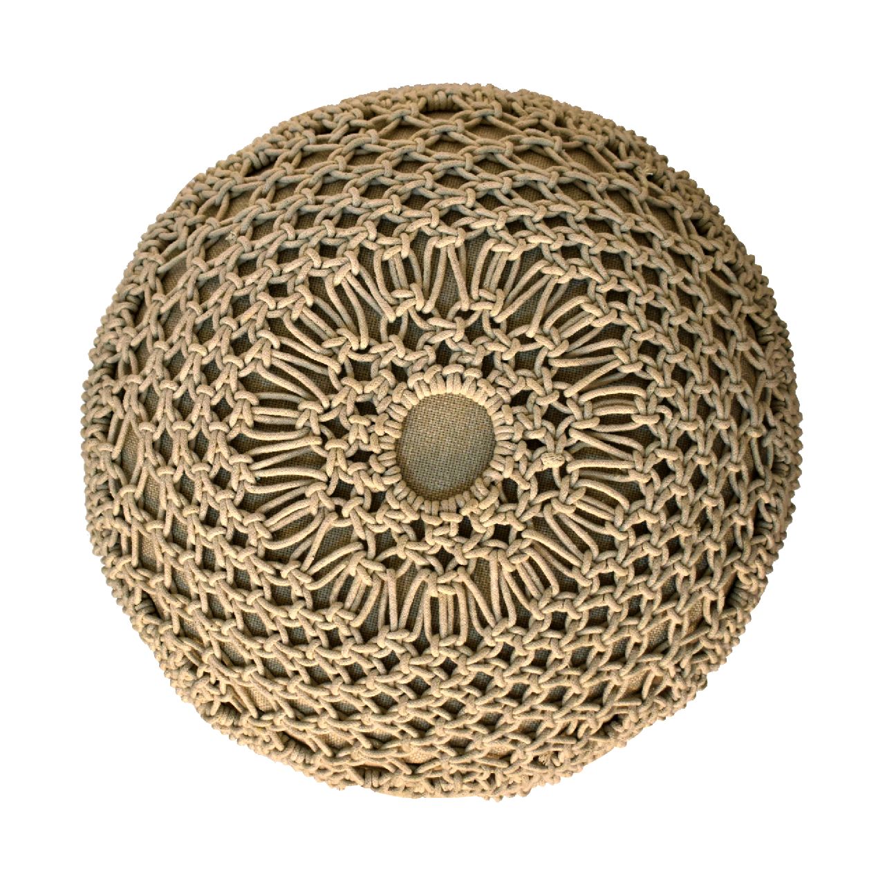 Solid Mango Wood Crotchet Beige Footstool