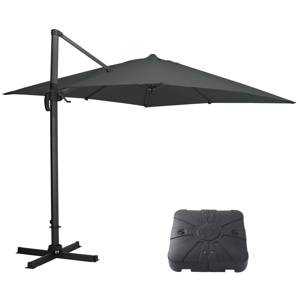 Large Square Patio Parasol With Durable Polyester Canopy, Pa Waterproof Coating, Adjustable Height, 360° Foot Pedal Rotation With Cross Base & Fillable Base | One Size | Dark Gray
