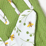 Green And White Gardening Gloves With Floral Bee Design