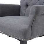 Classic Upholstered Armchair Tufted Back Fabric Dining Chair With Nailhead Detailing | Grey