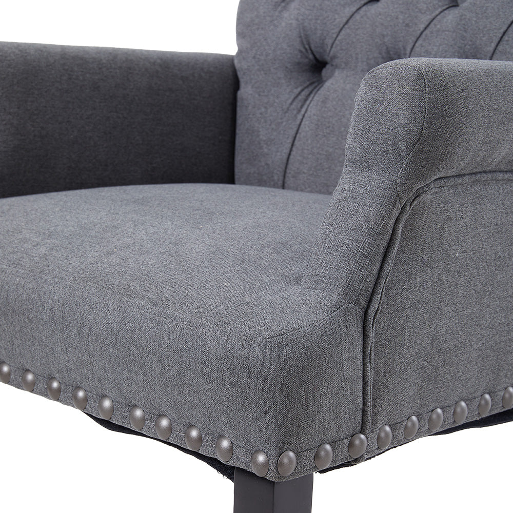 Classic Upholstered Armchair Tufted Back Fabric Dining Chair With Nailhead Detailing | Grey