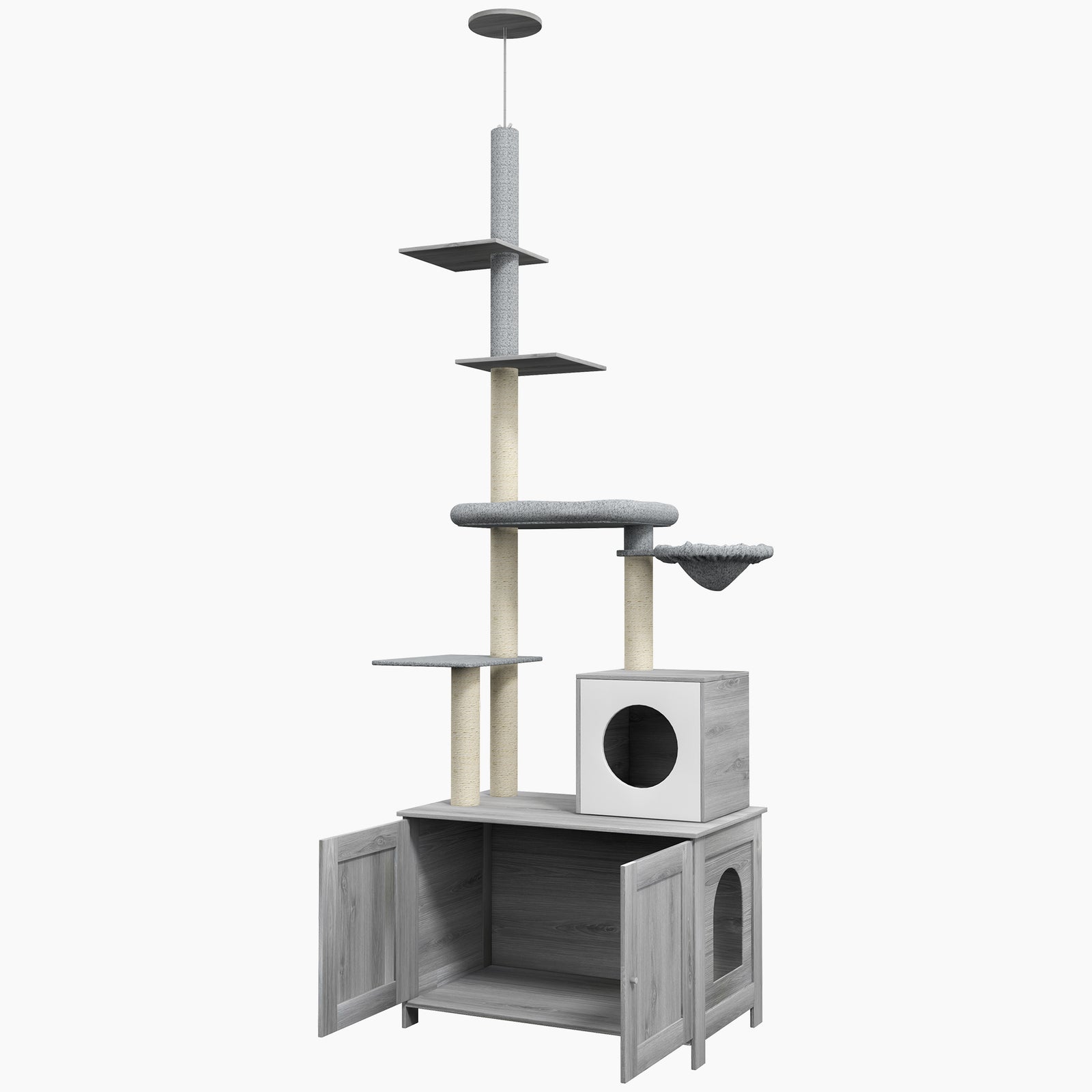 2-in-1 Hidden Litter Box With Floor-to-ceiling Cat Tree, Indoor - Grey