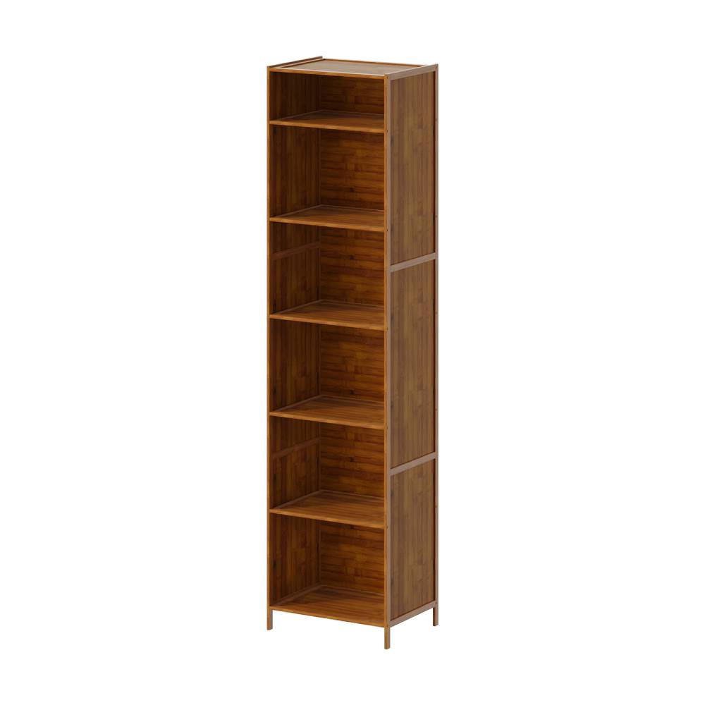 6-tier Open Bookcase, Small Space Bamboo Storage Shelf, Freestanding Corner Organizer With Raised Feet