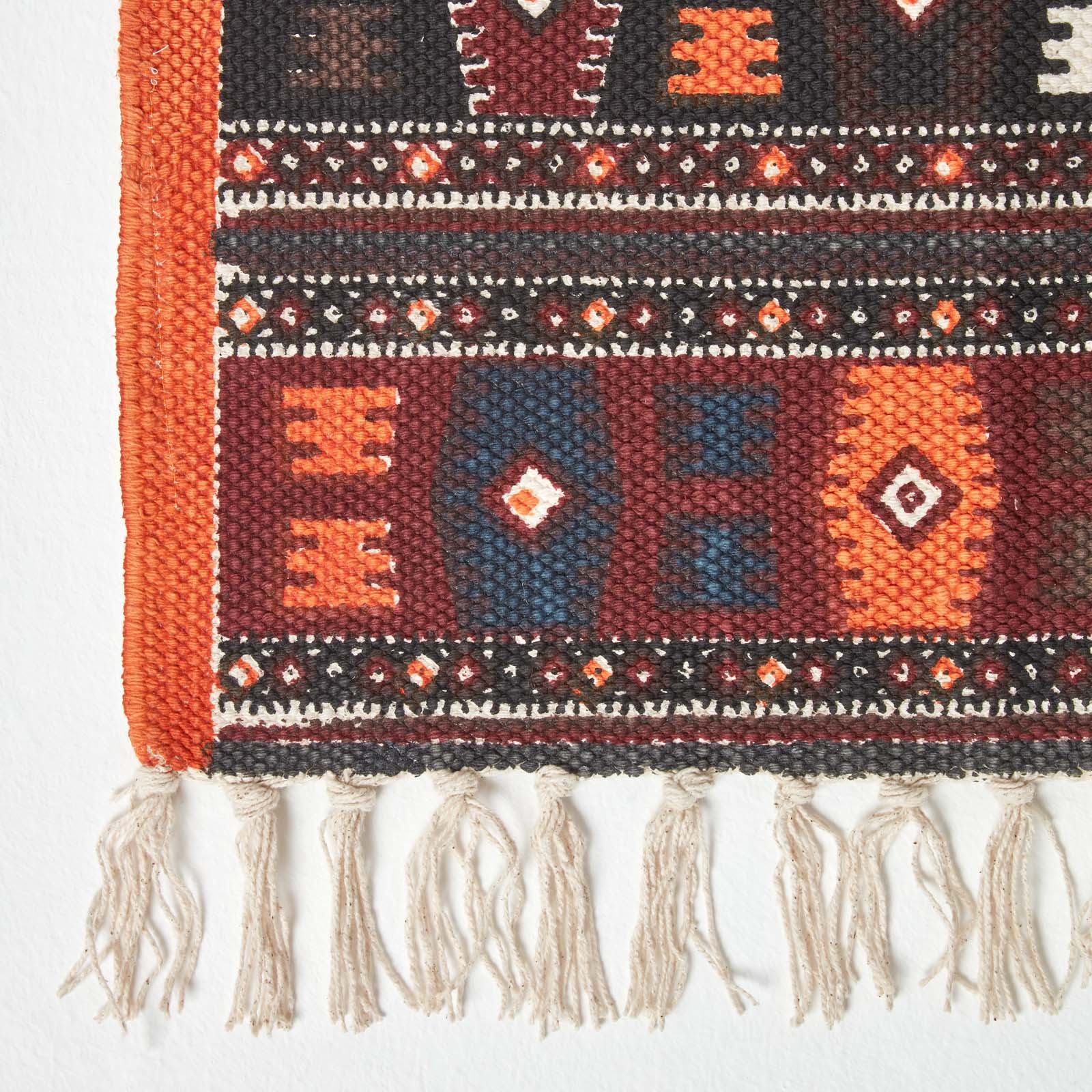 Terracotta, Black And Brown Cotton Kilim Rug | 120cm x 80cm | Terracotta