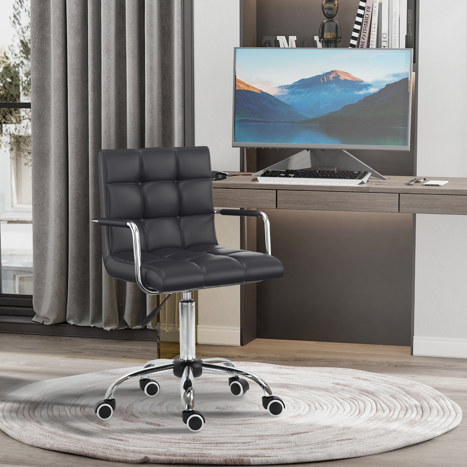 Mid Back Pu Office Chair Swivel | Black