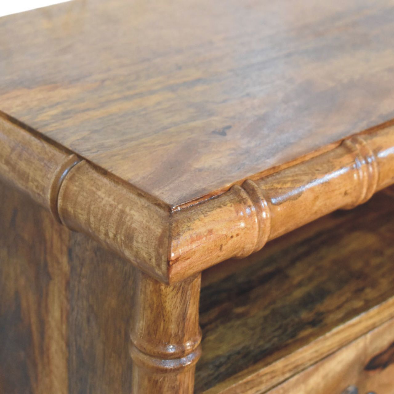 Bamboo Open Bedside In Amber Oak Finish, 1 Drawer, Brown