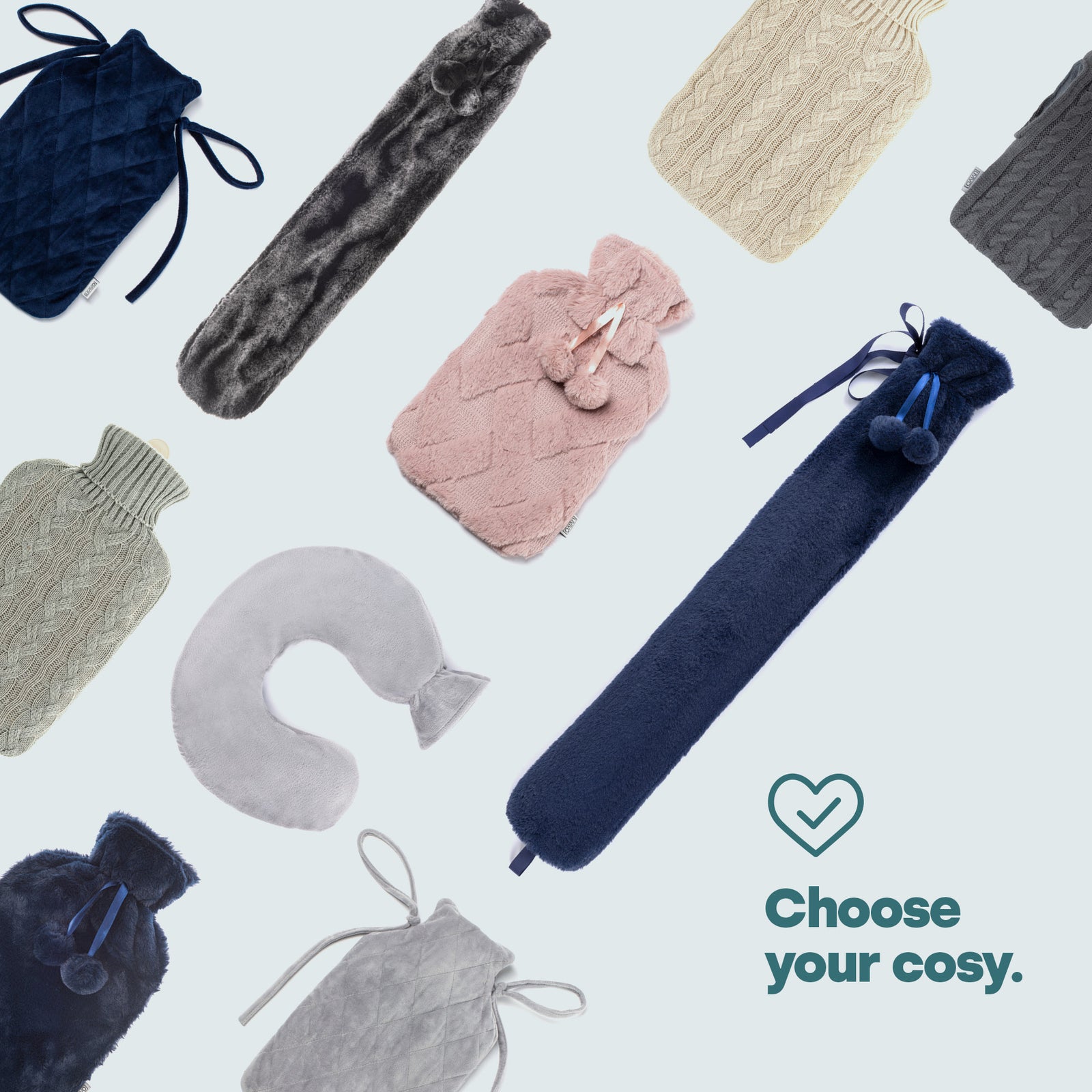 Livivo Grey U Shaped Hot Water Bottle 1l With Soft Washable Fleece Cover