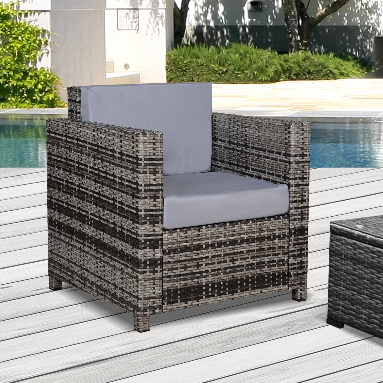 Patio Rattan Wicker Furniture Single Cube Chair Sofa Outdoor | Gray