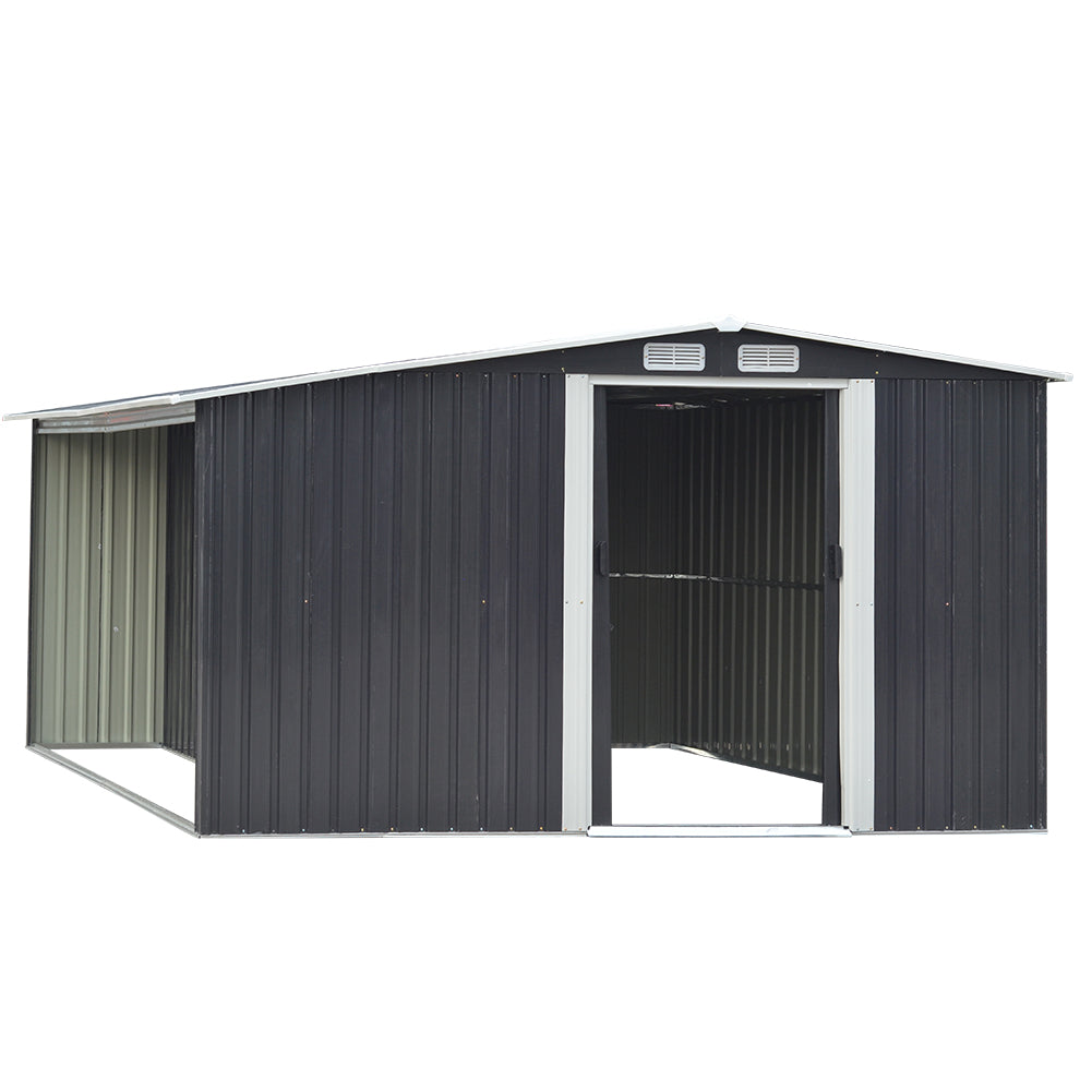 10.83  x 10.3 FT Waterproof Outdoor Metal Shed Garden Storage Tool Shed Apex Roof Double Door With Log Storage Store