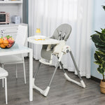 Foldable Baby High Chair Toddler Height Back Footrest Adjustable Grey