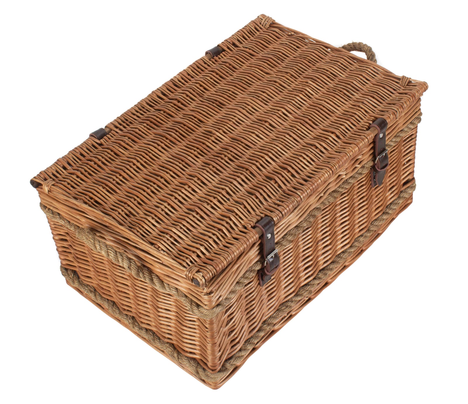 Rope Handled Green Tweed 6 Person Fitted Picnic Wicker Basket