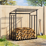 Firewood Rack With Rain Cover Outdoor Galvanised Steel Storage | Medium | Black