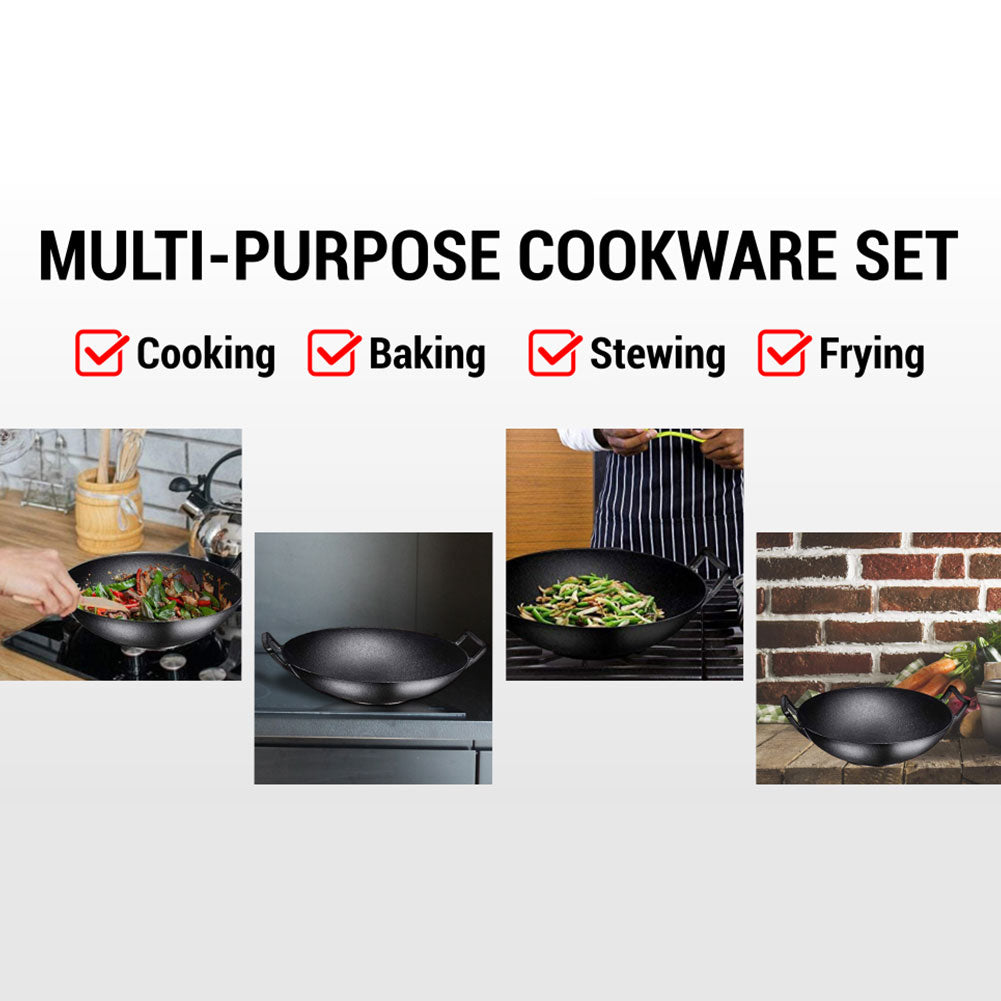 36cm Dia Cast Iron Wok With Double Handles