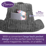Deluxe Large Reading Pillow, Soft Ribbed Faux Fur, Shredded Memory Foam Cuddle Cuddle Cushion Backrest Arm Support | L | Grey
