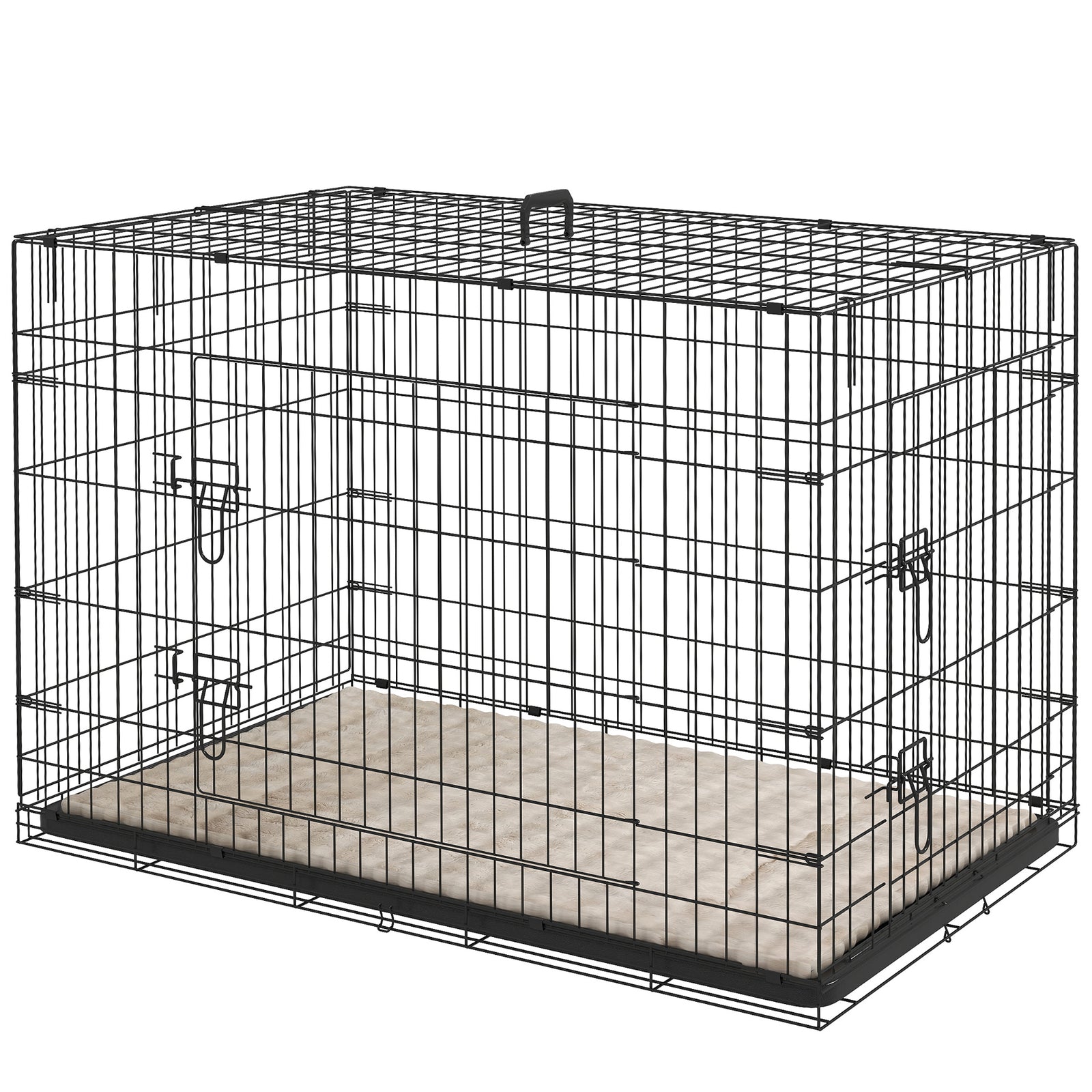 Pawhut Dog Crate With 2 Doors, Tray, Soft Cushion, For Extra Small Medium And Large Dogs | Black