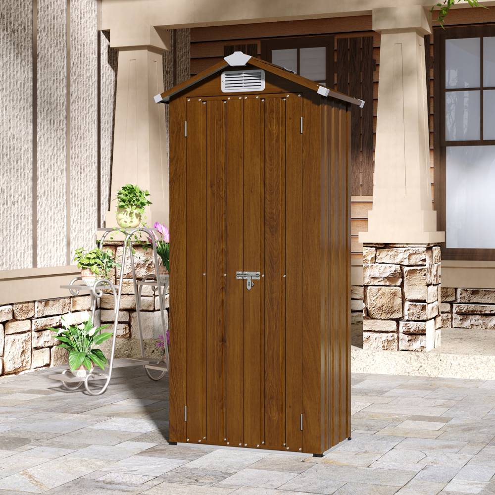 Metal Garden Storage Cabinet 2.76×1.87 Ft Outdoor Shed With 2 Shelves & 2 Vents, Lockable Double Doors