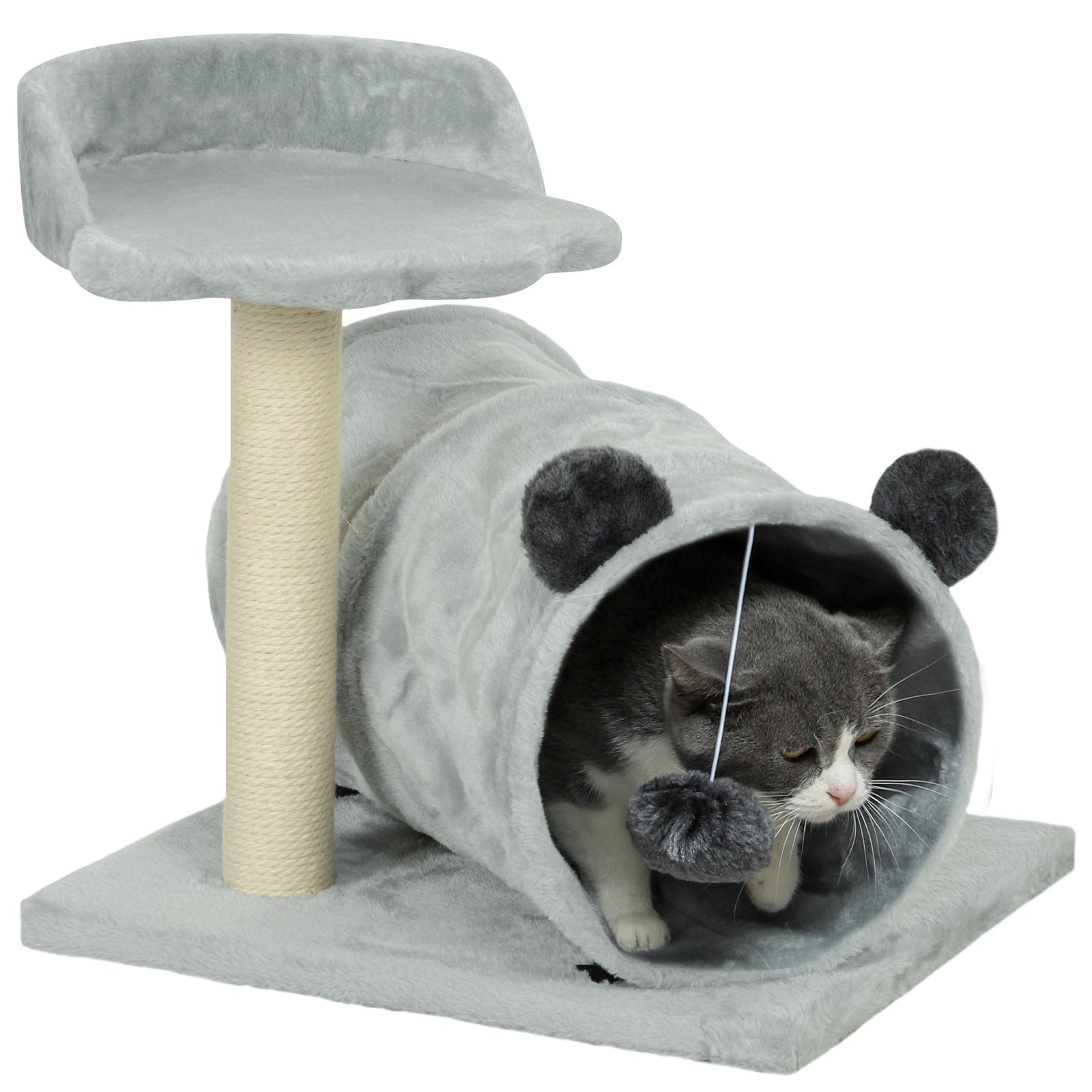 Cat Tree W/ Scratching Post, Bed, Cat Tunnel, Toy Ball | Gray