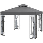 3 X 3(m) Patio Gazebo Canopy Garden Pavilion W/ 2 Tier Roof | Grey
