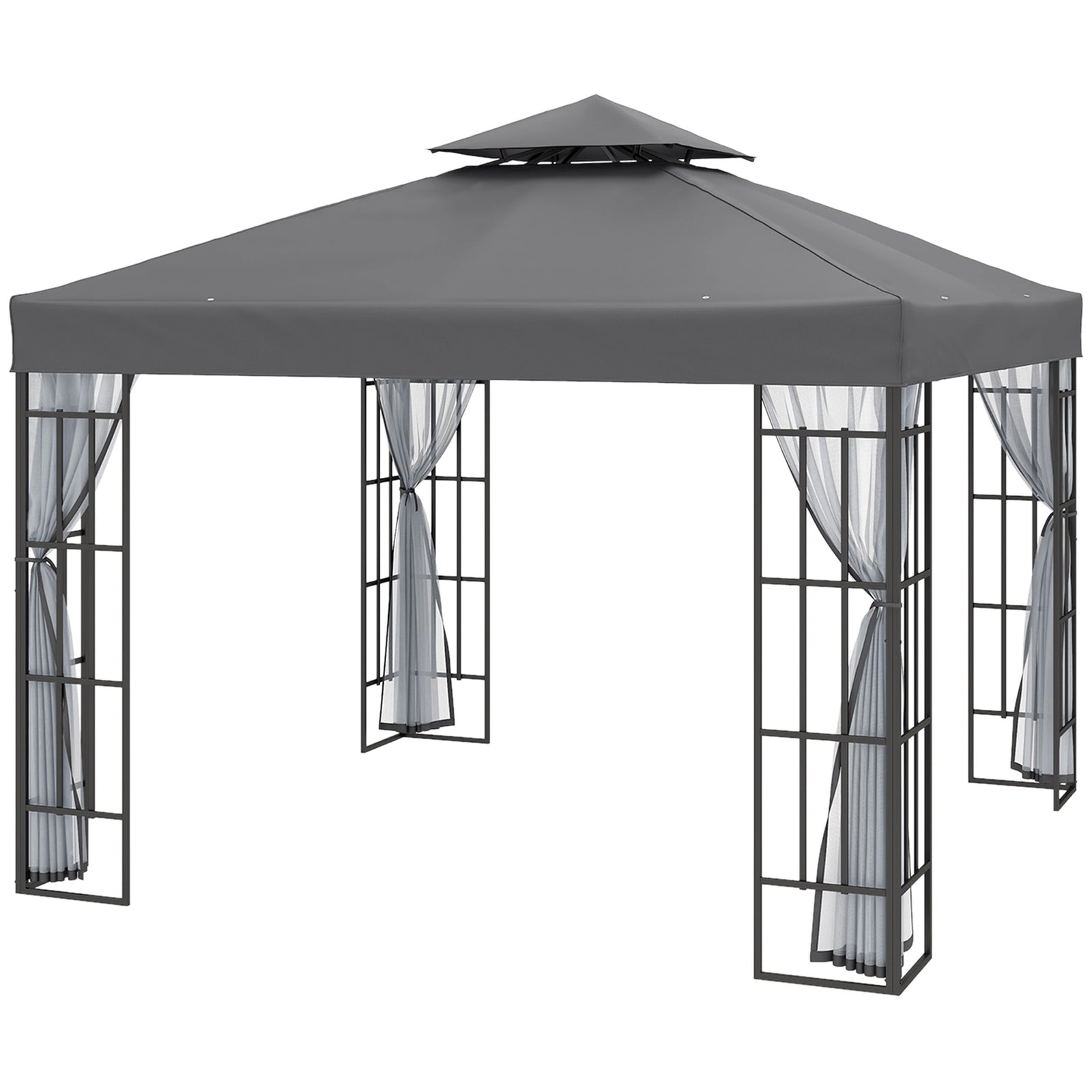 3 X 3(m) Patio Gazebo Canopy Garden Pavilion W/ 2 Tier Roof | Grey