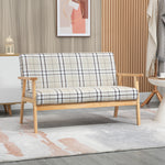 Two Seater Sofa With Rubber Wood Frame Linen Fabric