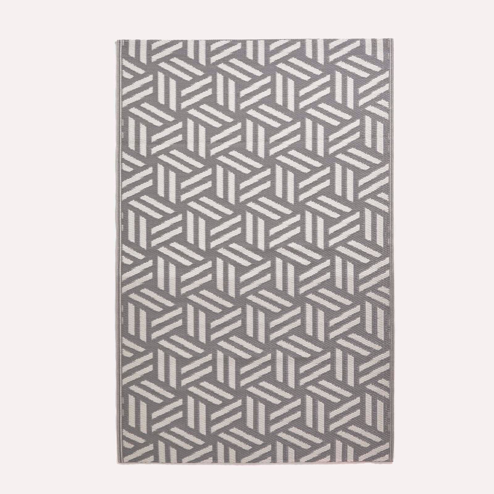 Luxury Outdoor Rug Waterproof Reversible For Garden Patio 100% Recycled, Grey Luna Geometric | 180cm x 270cm | Grey